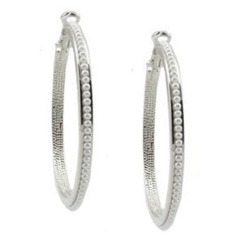 Pearl Silver Hoops - Picture 2 of 2